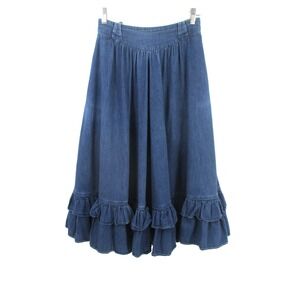 VTG Circle T Marilyn Lenox Maxi Jean Skirt Womens 9/10 Blue Ruffled Western USA